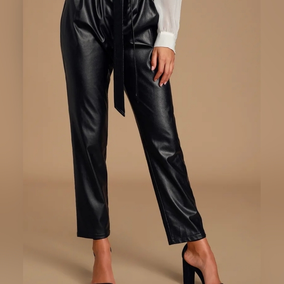 Lulus Real Time Black Vegan Leather Paperbag Waist Trouser Pants - Picture 13 of 13